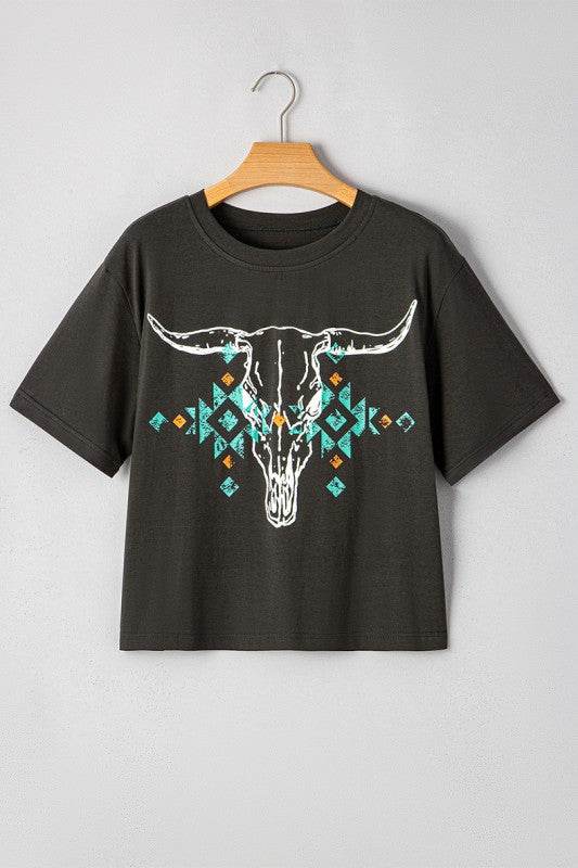 Bull Head Skull Turquoise Aztec Graphic T Shirt - Shop Style & More | Fresh Looks, Everyday Deals & Free Shipping