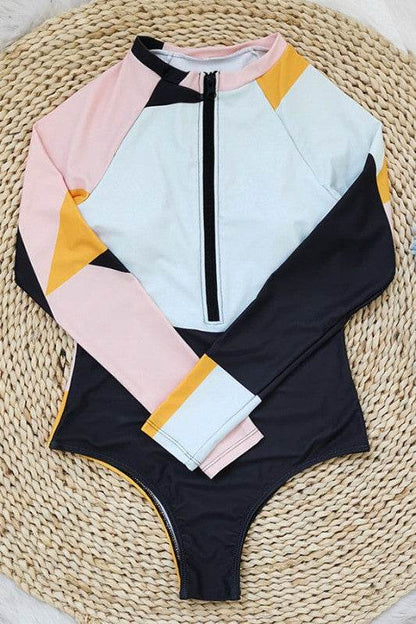 Colorblock Front Zip One Piece UPF50 Rash Guard - Shop Style & More | Fresh Looks, Everyday Deals & Free Shipping