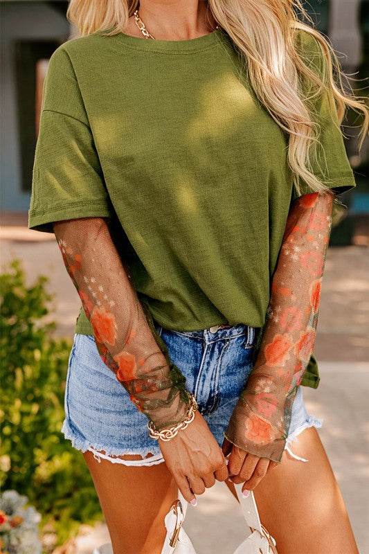 Faux Two Piece Floral Long Sleeve Patchwork Tee - Shop Style & More | Fresh Looks, Everyday Deals & Free Shipping