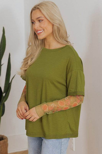Faux Two Piece Floral Long Sleeve Patchwork Tee - Shop Style & More | Fresh Looks, Everyday Deals & Free Shipping
