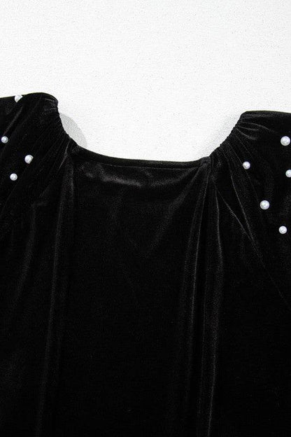 Black Pearl Beaded Half Sleeve Velvet Top - Shop Style & More | Fresh Looks, Everyday Deals & Free Shipping