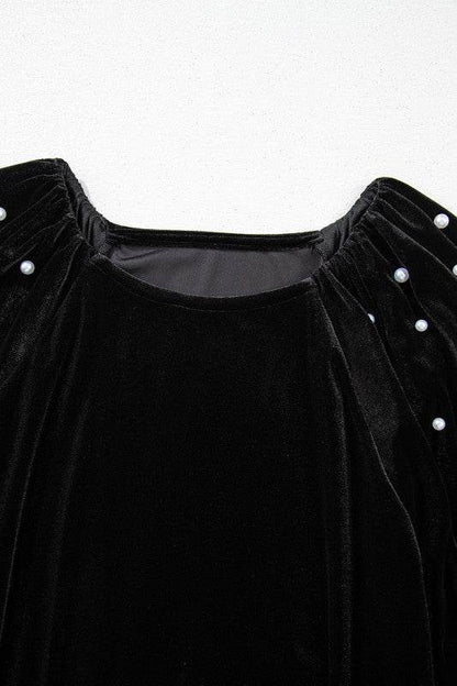 Black Pearl Beaded Half Sleeve Velvet Top - Shop Style & More | Fresh Looks, Everyday Deals & Free Shipping