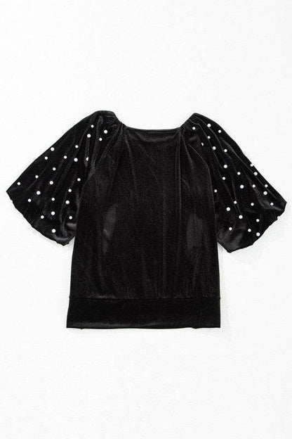 Black Pearl Beaded Half Sleeve Velvet Top - Shop Style & More | Fresh Looks, Everyday Deals & Free Shipping