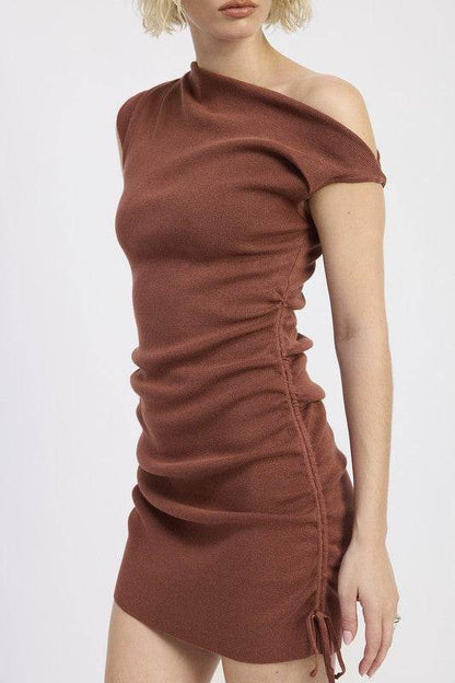 OFF SHOULDER MINI DRESS WITH DRAWSTRINGS - Shop Style & More | Fresh Looks, Everyday Deals & Free Shipping