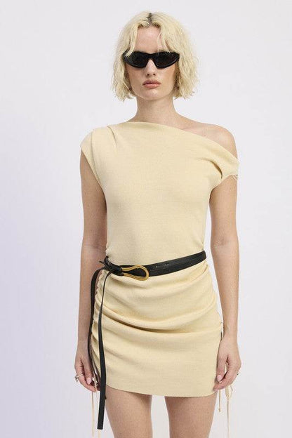 OFF SHOULDER MINI DRESS WITH DRAWSTRINGS - Shop Style & More | Fresh Looks, Everyday Deals & Free Shipping