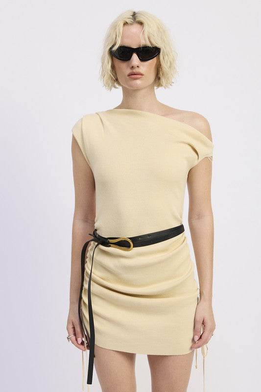 OFF SHOULDER MINI DRESS WITH DRAWSTRINGS - Shop Style & More | Fresh Looks, Everyday Deals & Free Shipping