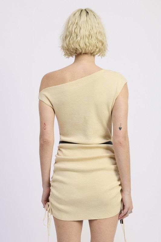 OFF SHOULDER MINI DRESS WITH DRAWSTRINGS - Shop Style & More | Fresh Looks, Everyday Deals & Free Shipping