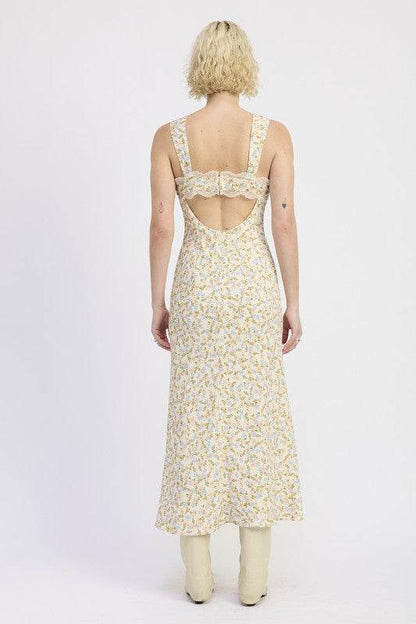 DITSY PRINT MIDI DRESS WITH CUTOUT AND LACE TRIM - Shop Style & More | Fresh Looks, Everyday Deals & Free Shipping