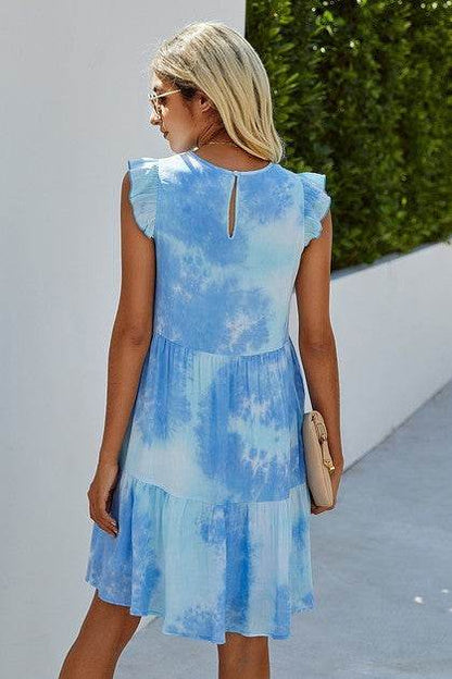 Crew Neck Tie Dye Ruffle Short Dress - Shop Style & More | Fresh Looks, Everyday Deals & Free Shipping