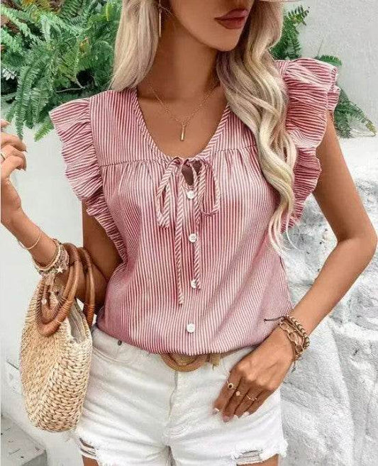 Striped ruffle tie front blouse - Shop Style & More | Fresh Looks, Everyday Deals & Free Shipping