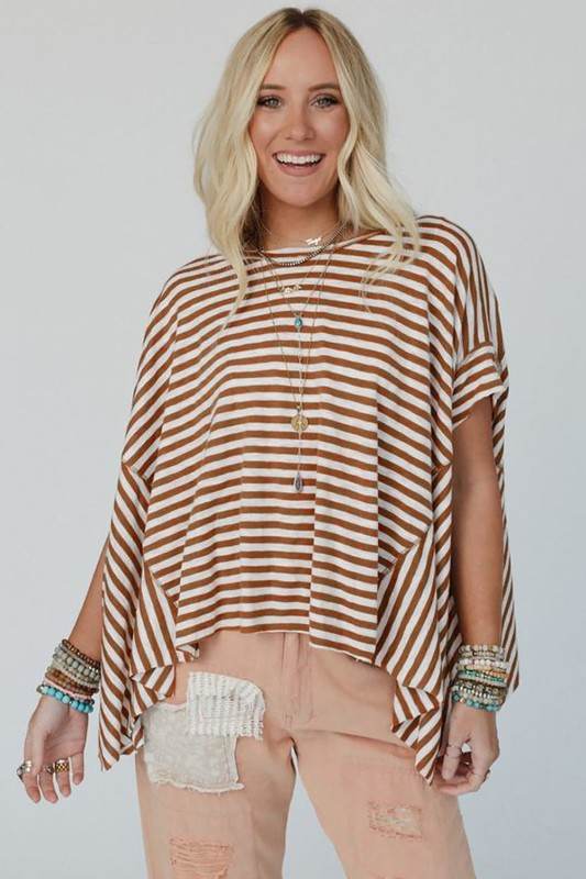 Cotton Black Striped Batwing Sleeve Oversized Top - Shop Style & More | Fresh Looks, Everyday Deals & Free Shipping