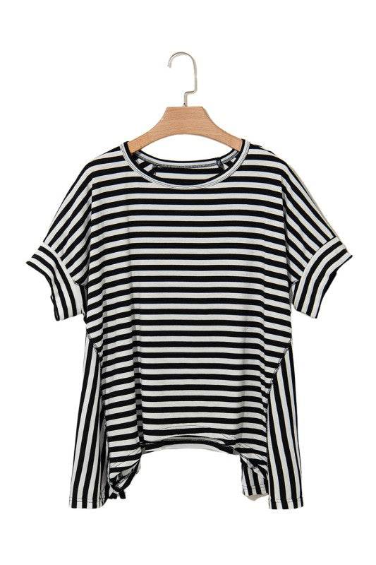 Cotton Black Striped Batwing Sleeve Oversized Top - Shop Style & More | Fresh Looks, Everyday Deals & Free Shipping