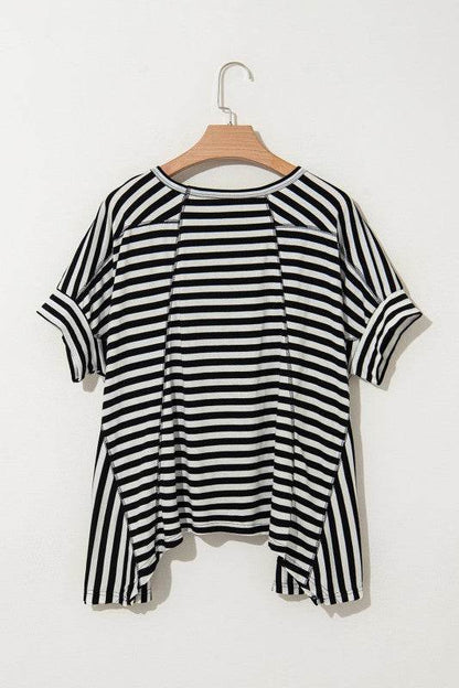 Cotton Black Striped Batwing Sleeve Oversized Top - Shop Style & More | Fresh Looks, Everyday Deals & Free Shipping