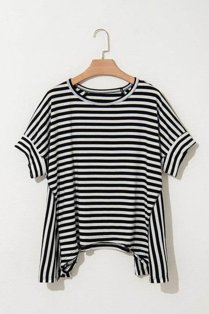 Cotton Black Striped Batwing Sleeve Oversized Top - Shop Style & More | Fresh Looks, Everyday Deals & Free Shipping