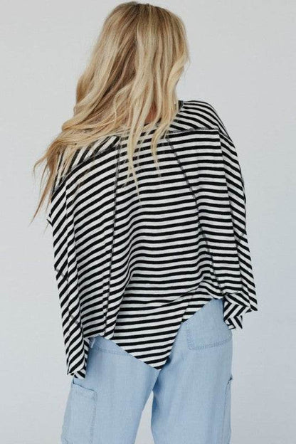 Cotton Black Striped Batwing Sleeve Oversized Top - Shop Style & More | Fresh Looks, Everyday Deals & Free Shipping