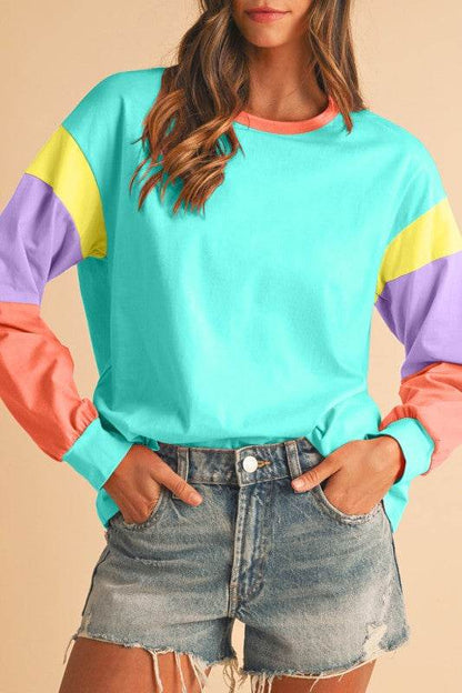 Dark Blue Color Block Sleeve Loose Fit Top - Shop Style & More | Fresh Looks, Everyday Deals & Free Shipping