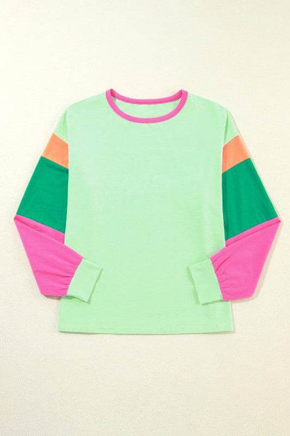 Dark Blue Color Block Sleeve Loose Fit Top - Shop Style & More | Fresh Looks, Everyday Deals & Free Shipping