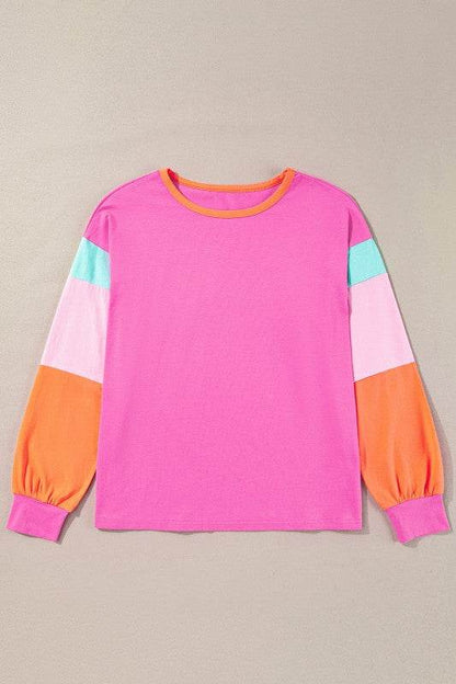Dark Blue Color Block Sleeve Loose Fit Top - Shop Style & More | Fresh Looks, Everyday Deals & Free Shipping