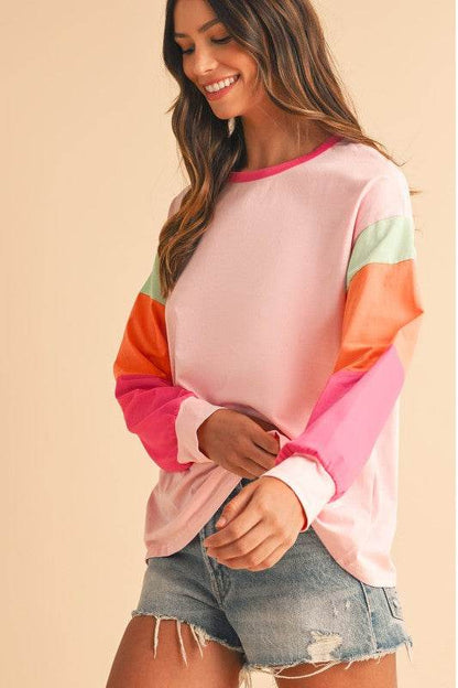 Dark Blue Color Block Sleeve Loose Fit Top - Shop Style & More | Fresh Looks, Everyday Deals & Free Shipping