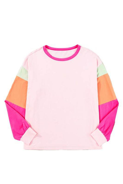 Dark Blue Color Block Sleeve Loose Fit Top - Shop Style & More | Fresh Looks, Everyday Deals & Free Shipping