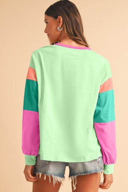 Dark Blue Color Block Sleeve Loose Fit Top - Shop Style & More | Fresh Looks, Everyday Deals & Free Shipping