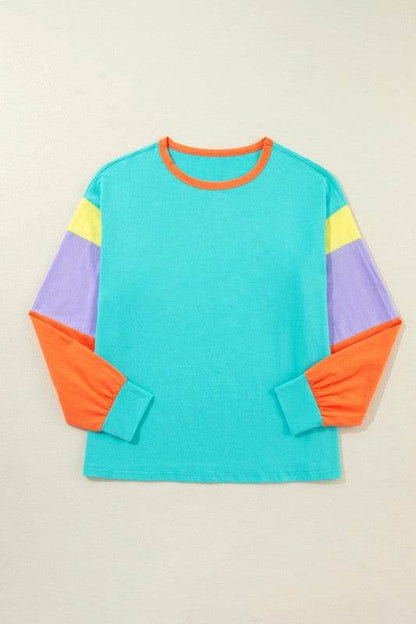 Dark Blue Color Block Sleeve Loose Fit Top - Shop Style & More | Fresh Looks, Everyday Deals & Free Shipping