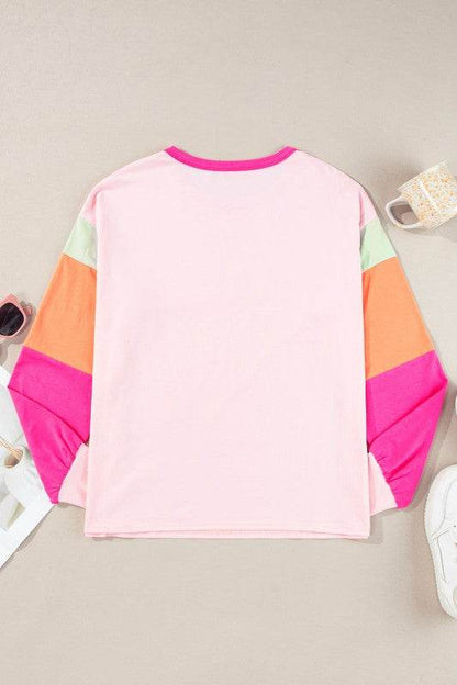 Dark Blue Color Block Sleeve Loose Fit Top - Shop Style & More | Fresh Looks, Everyday Deals & Free Shipping