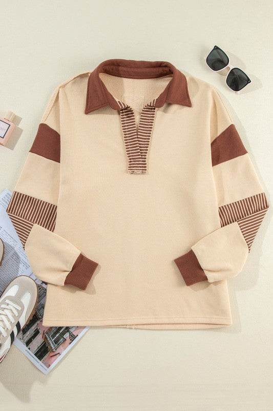 Black Striped Patchwork Collar Sweatshirt - Shop Style & More | Fresh Looks, Everyday Deals & Free Shipping