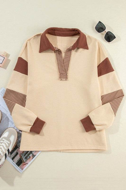 Black Striped Patchwork Collar Sweatshirt - Shop Style & More | Fresh Looks, Everyday Deals & Free Shipping