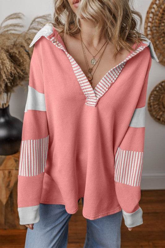 Black Striped Patchwork Collar Sweatshirt - Shop Style & More | Fresh Looks, Everyday Deals & Free Shipping