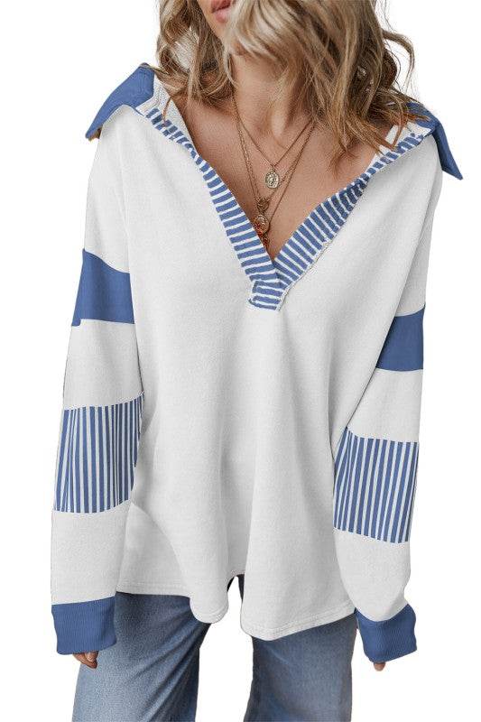 Black Striped Patchwork Collar Sweatshirt - Shop Style & More | Fresh Looks, Everyday Deals & Free Shipping