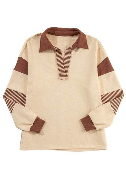 Black Striped Patchwork Collar Sweatshirt - Shop Style & More | Fresh Looks, Everyday Deals & Free Shipping