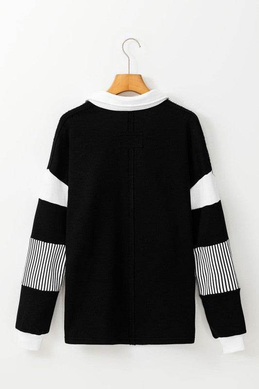 Black Striped Patchwork Collar Sweatshirt - Shop Style & More | Fresh Looks, Everyday Deals & Free Shipping