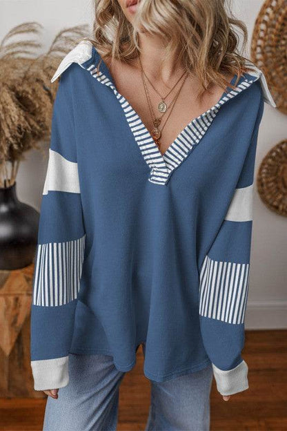 Black Striped Patchwork Collar Sweatshirt - Shop Style & More | Fresh Looks, Everyday Deals & Free Shipping