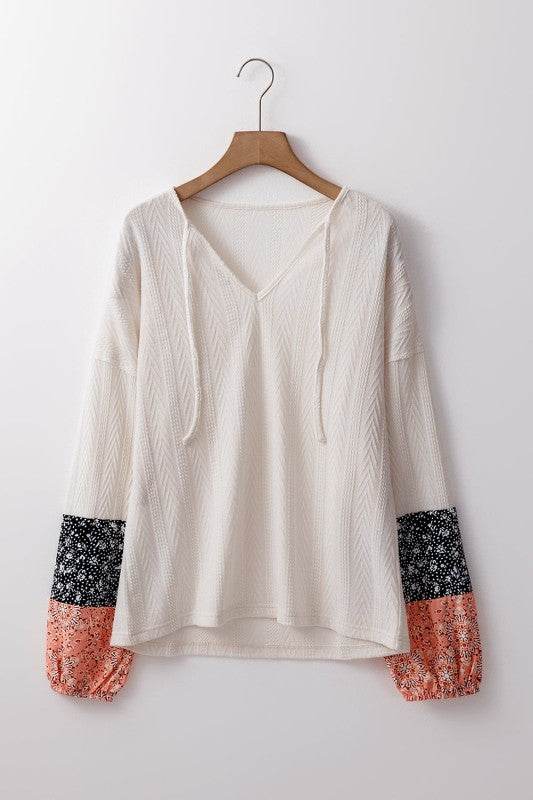 Cable knit print floral patch balloon blouse - Shop Style & More | Fresh Looks, Everyday Deals & Free Shipping