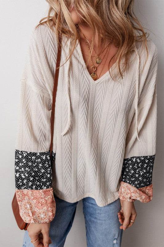 Cable knit print floral patch balloon blouse - Shop Style & More | Fresh Looks, Everyday Deals & Free Shipping