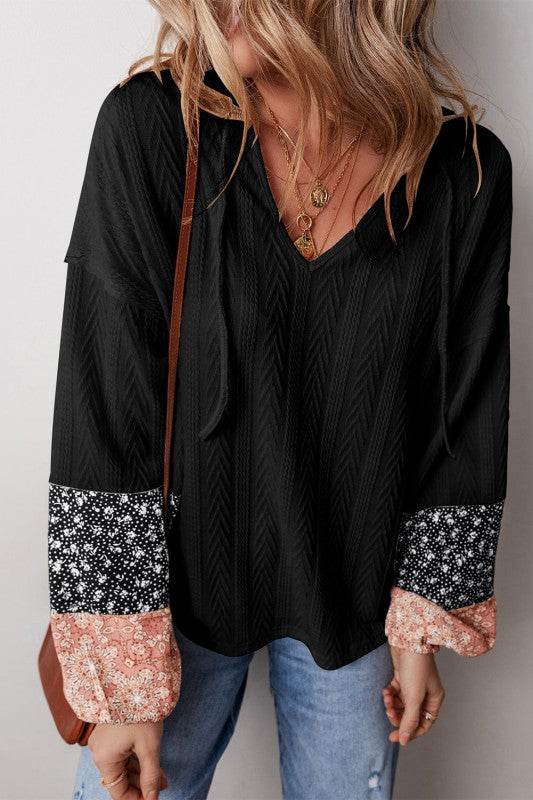 Cable knit print floral patch balloon blouse - Shop Style & More | Fresh Looks, Everyday Deals & Free Shipping