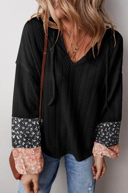 Cable knit print floral patch balloon blouse - Shop Style & More | Fresh Looks, Everyday Deals & Free Shipping