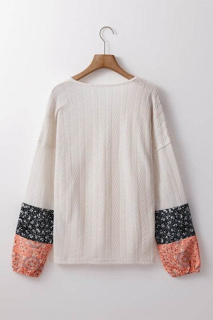 Cable knit print floral patch balloon blouse - Shop Style & More | Fresh Looks, Everyday Deals & Free Shipping