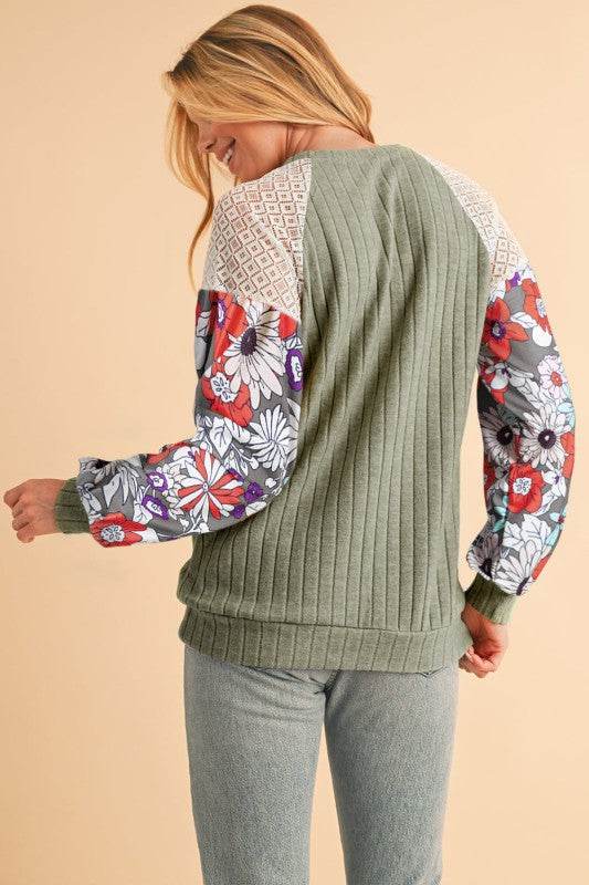 ribbed lace patch floral sweatshirt - Shop Style & More | Fresh Looks, Everyday Deals & Free Shipping