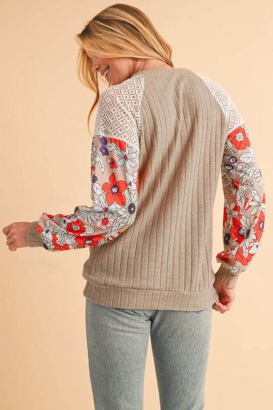ribbed lace patch floral sweatshirt - Shop Style & More | Fresh Looks, Everyday Deals & Free Shipping