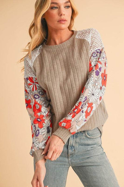 ribbed lace patch floral sweatshirt - Shop Style & More | Fresh Looks, Everyday Deals & Free Shipping