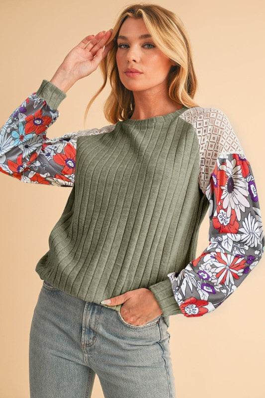 ribbed lace patch floral sweatshirt - Shop Style & More | Fresh Looks, Everyday Deals & Free Shipping