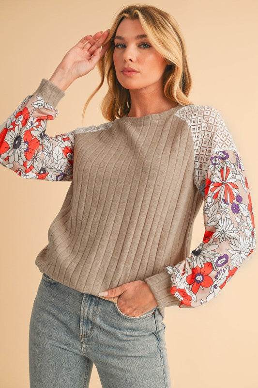 ribbed lace patch floral sweatshirt - Shop Style & More | Fresh Looks, Everyday Deals & Free Shipping