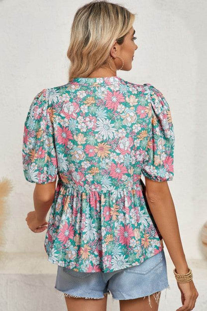 floral ruffle bottom puff sleeve blouse - Shop Style & More | Fresh Looks, Everyday Deals & Free Shipping
