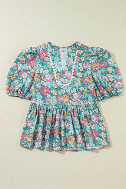 floral ruffle bottom puff sleeve blouse - Shop Style & More | Fresh Looks, Everyday Deals & Free Shipping