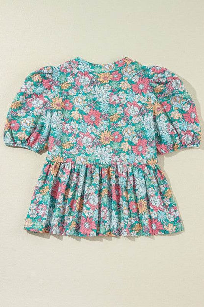 floral ruffle bottom puff sleeve blouse - Shop Style & More | Fresh Looks, Everyday Deals & Free Shipping