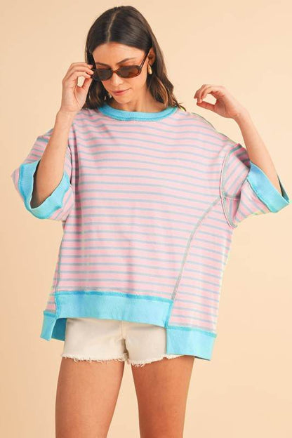 Pink Stripe mint half sleeve sweatshirt - Shop Style & More | Fresh Looks, Everyday Deals & Free Shipping