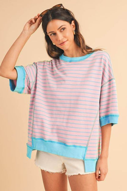 Pink Stripe mint half sleeve sweatshirt - Shop Style & More | Fresh Looks, Everyday Deals & Free Shipping