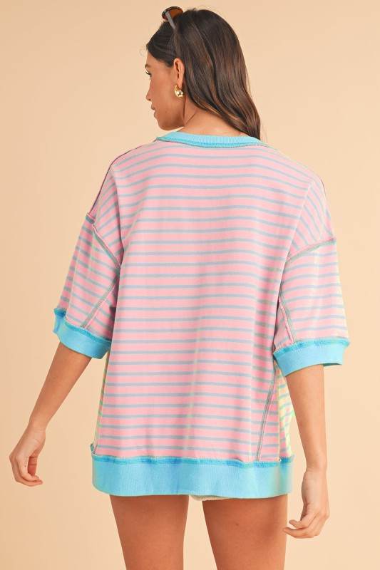 Pink Stripe mint half sleeve sweatshirt - Shop Style & More | Fresh Looks, Everyday Deals & Free Shipping